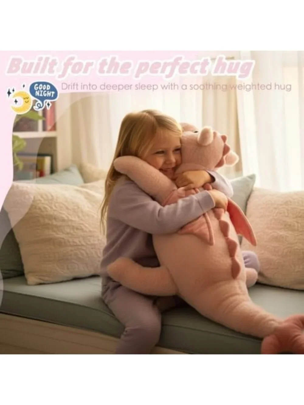 Cute 36in Pink Dragon Plush Toy - Giant Soft Pterosaur Pillow, Cuddly Gift